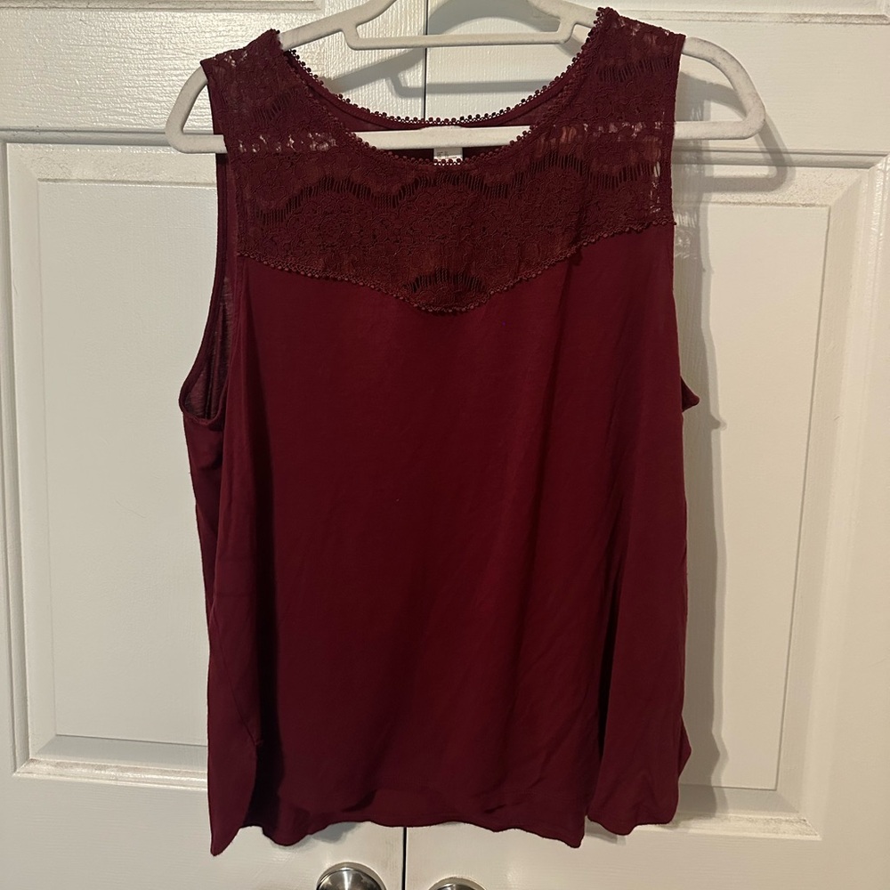 H&M Deep Red Lace Accent Sleeveless Blouse